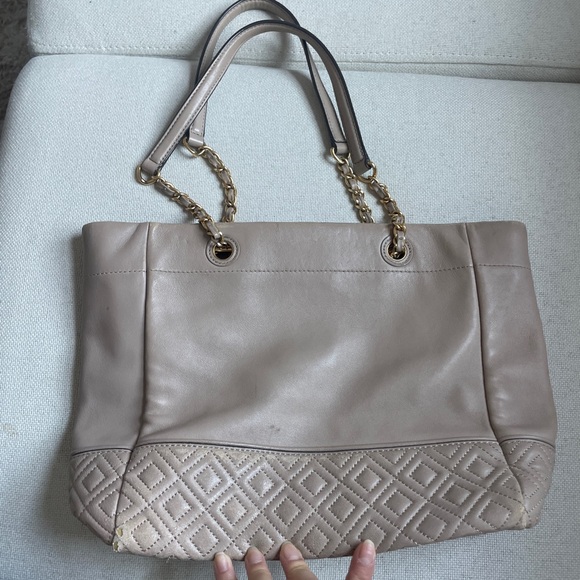 Tory Burch Pink Leather Fleming Tote - Picture 3 of 7